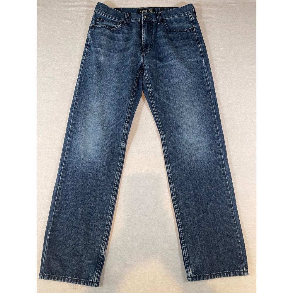Rude XXX Mens Slim Straight Leg Jeans Medium Wash Blue Denim 32x32